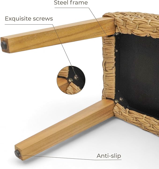 Outdoor Backless Bench, All-Weather Wicker & Solid Acacia Wood, Premium Garden - Image 3