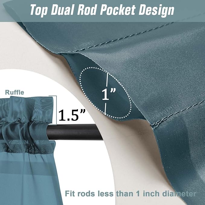 Dusty Blue Sheer Curtains 84 Inches Long 2 Panels, Elegant Airy Transparent - Image 3
