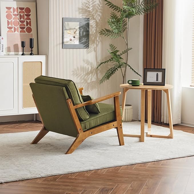 Karl home Accent Chair Wide Armrest Mid-Century Lounge Chair Linen Fabric - Image 6
