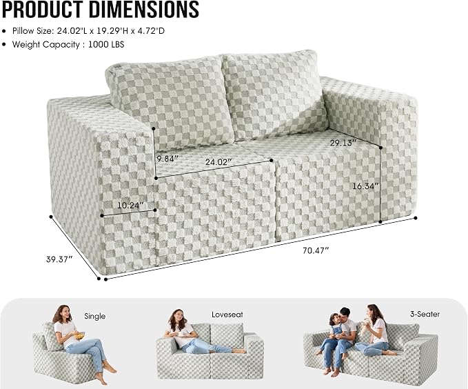 Modular Sectional Sofa 2 Seater Loveseat Modular Couch - Image 2