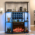 PUKAMI Bar Cabinet with Fireplace, Home Mini Bar Cabinet with Power Outlet and by PUKAMI