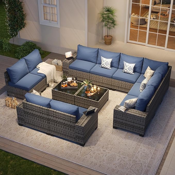 Aoxun Patio Furniture Set, Widen Armrests Wicker Outdoor Sectional - Image 2