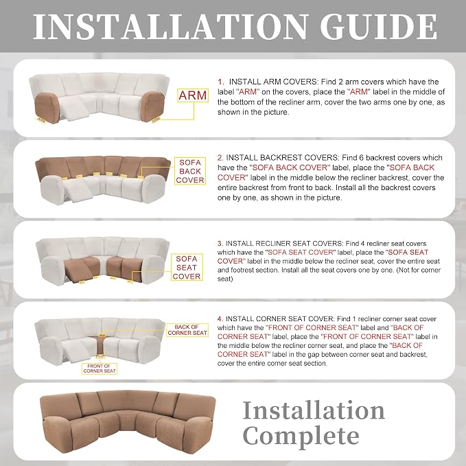 100% Waterproof Sectional Recliner Couch Covers - Image 7