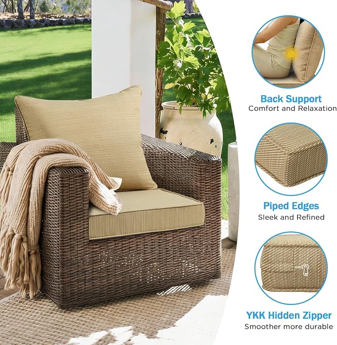 Outdoor Deep Seat & Back Cushion Set, 24 x 24 Inch Water Repellent and Fade - Image 5