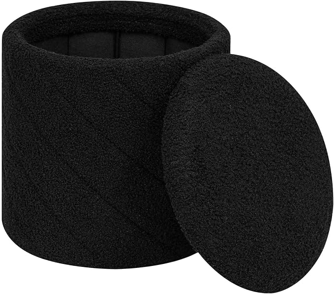 PINPLUS Ottoman with Stroage Round Boucle Ottoman and Tray Sherpa Removable - Image 7