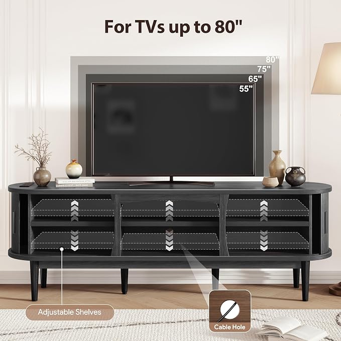 Decofy Mid Century TV Stand for TVs up to 80 Inches, Entertainment Center - Image 3