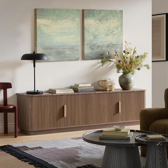 win2win 67" TV Stand for 80 Inch TV, Mid Century Modern Fluted Entertainment - Image 6