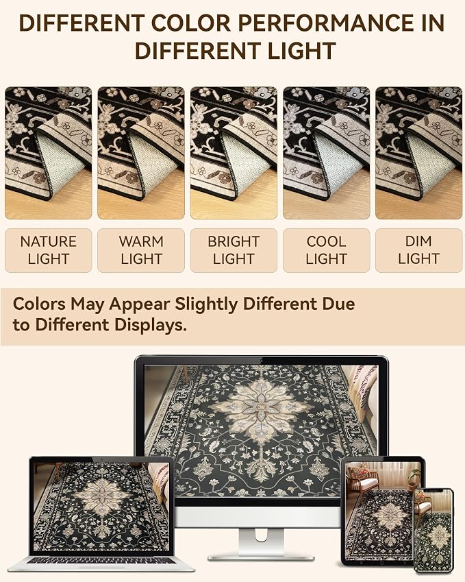 Area Rugs 9'x12' Washable Non-Slip, Floral Vintage Distress Print Pattern - Image 5