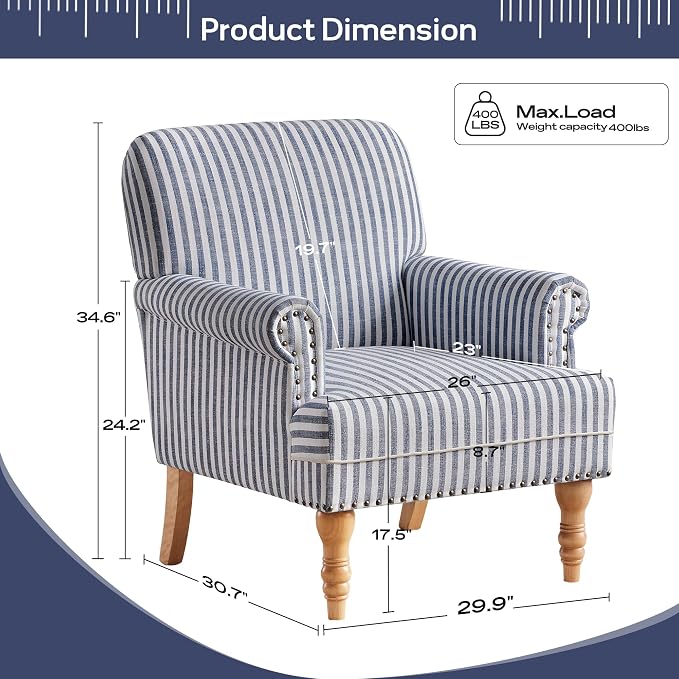 HUIMO Linen Fabric Accent Chair, Mid-Century Modern Armchair - Image 2