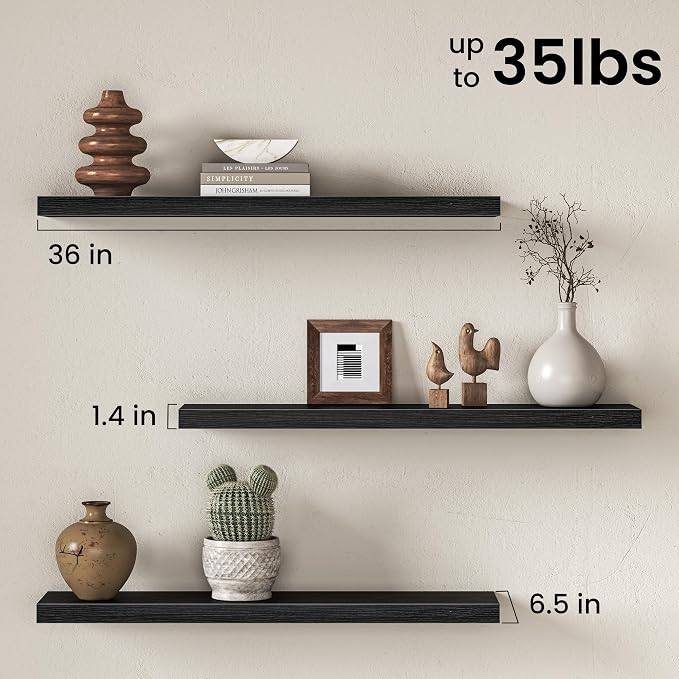 Fun Memories 36 Inch Floating Shelves Wall-Mounted, Rustic Wood Shelf - Image 3