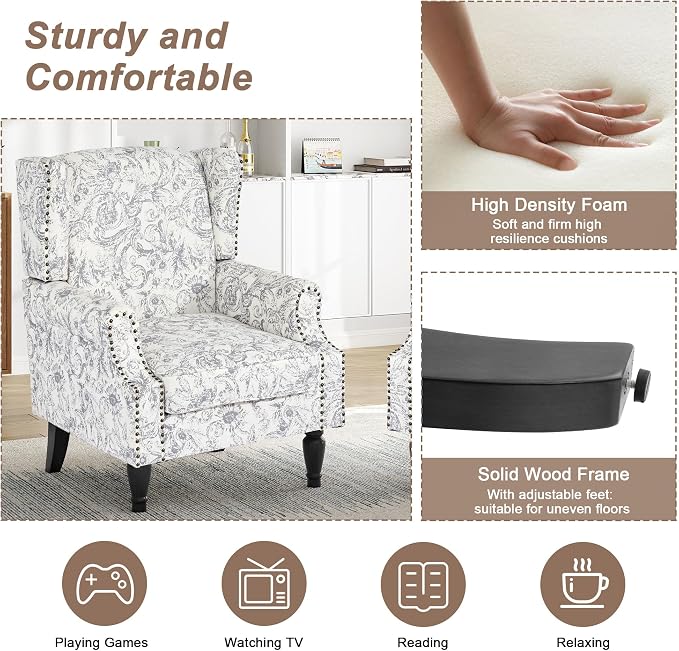 Pia Ricco High Back Floral Accent Chair - Image 4