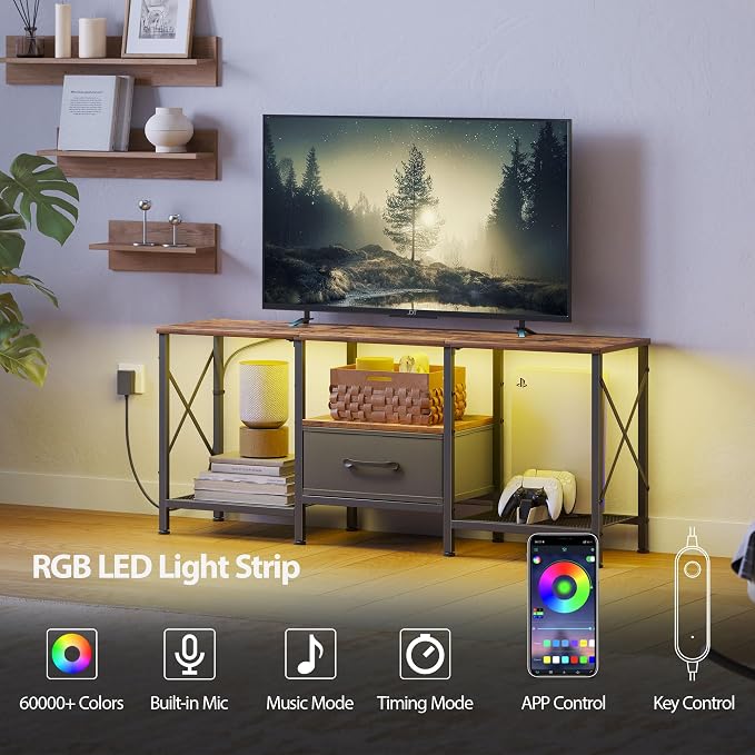 JARHETUN LED TV Stand with Fabric Drawer, Entertainment Center - Image 4