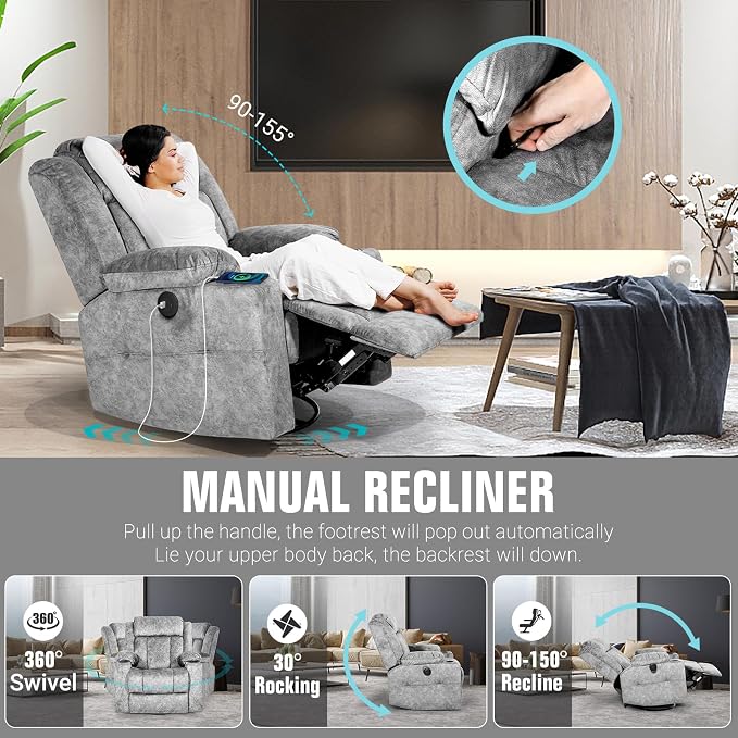 LEVELEVE Retro Rocking Recliner Chair, Massage Rocker Recliner Chair - Image 4
