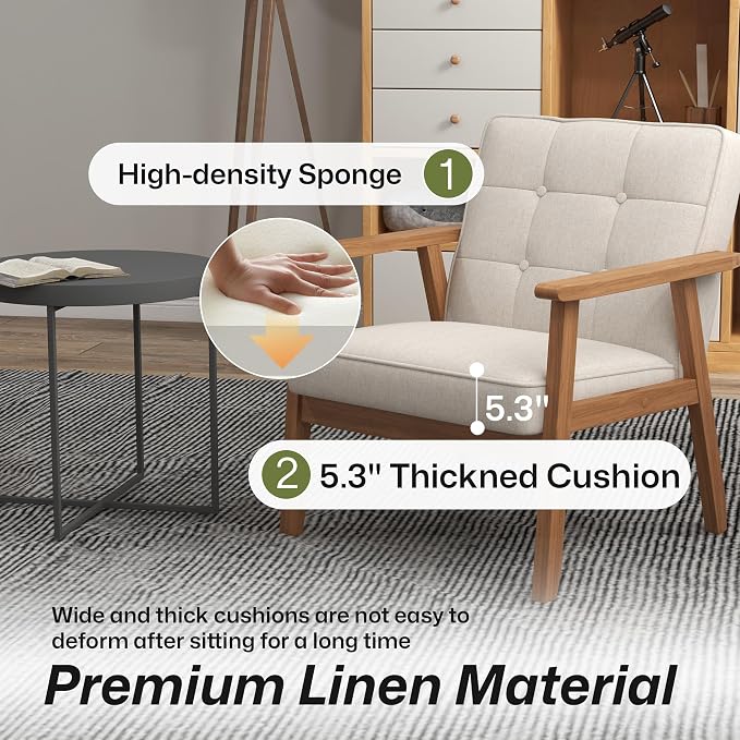 Modern Accent Chair with Arm Rest, Upholstered Linen Fabric Leisure Chair with - Image 6