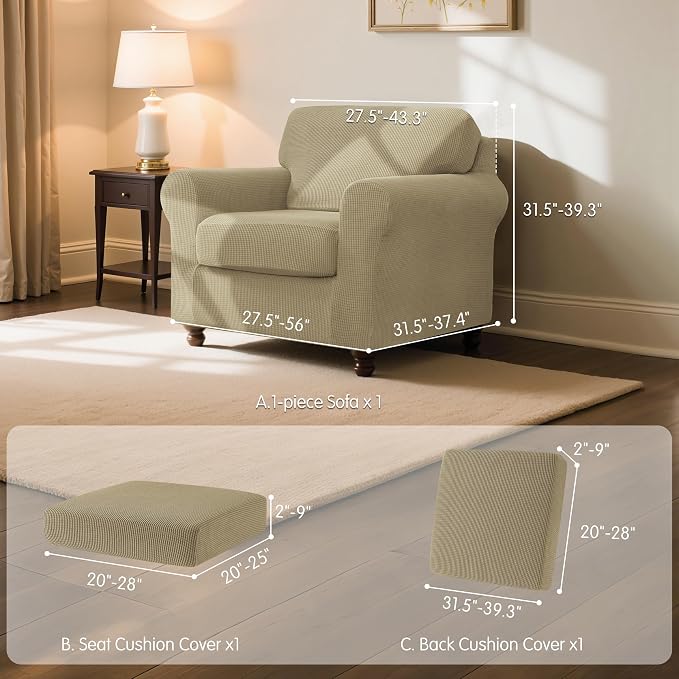 SUBRTEX 3 Pieces Stretch Sofa Slipcover Sets Couch Cover Sets Backrest Cushion - Image 3