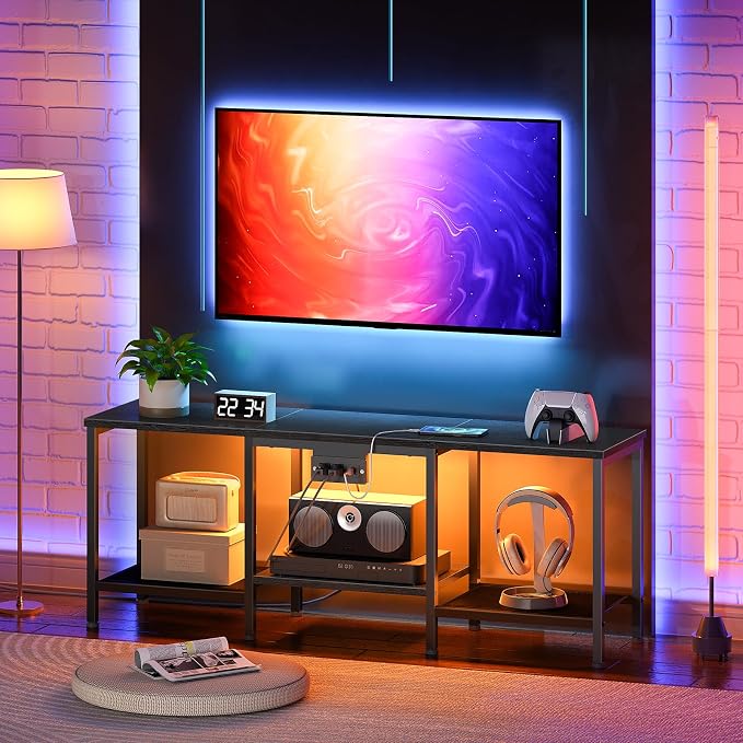 HOOBRO TV Stand with Charging Station to 55 Inches, LED Entertainment Center - Image 3