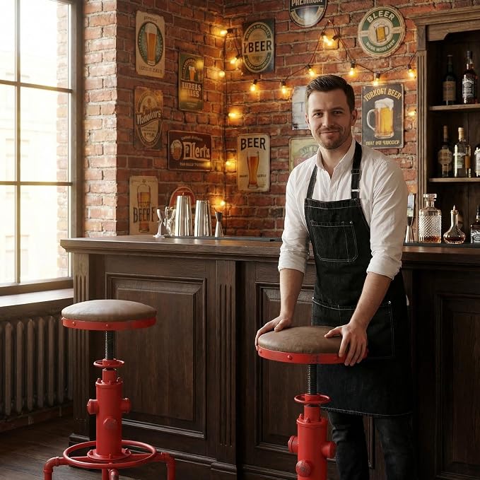 Topower Antique Vintage Industrial Barstool PU Leather Water Pipe Fire Hydrant - Image 2