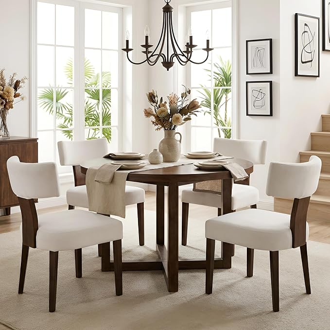 HNY Set of 4 Mid Century Modern Dining Chairs, Farmhouse Velvet Upholstered by HNY