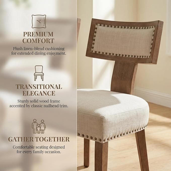 HNY Mid Century Modern Dining Chairs Set of 2, Farmhouse Linen Fabric - Image 4