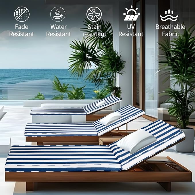 Outdoor Chaise Lounge Cushions for Patio, Waterproof Replacement Seat Cushions - Image 4
