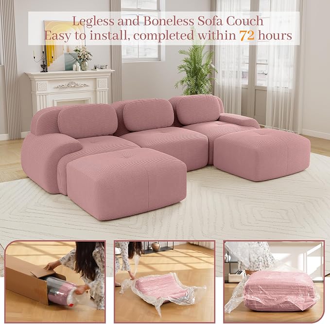 Boneless Sectional Couch, No Assembly Required, 117.3” U Shaped Modular Cloud - Image 9