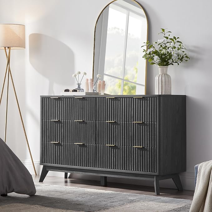 T4TREAM Fluted 6 Drawers Dresser, Curved Profile Design, Dresser TV Stand - Image 3