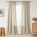 Eggshell Beige Linen Curtains for Living Room 98 Inches Long Light Filtering by Nanspring