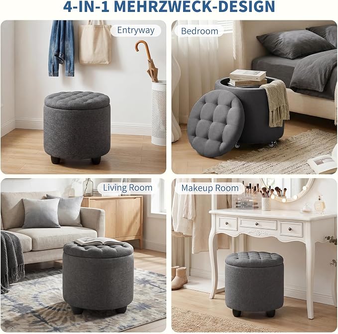 Furniliving 19 Inch Storage Round Ottoman, Footstools - Image 4