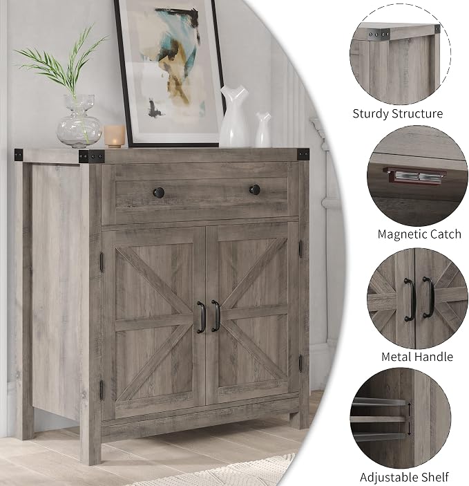 HOSTACK Coffee Bar Cabinet, Kitchen Storage Cabinet, Modern Farmhouse Buffet - Image 7
