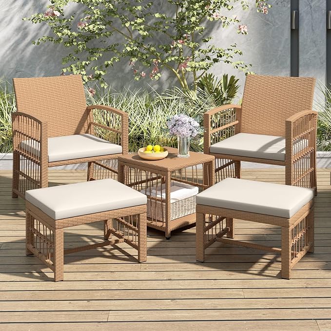 Tangkula 5 Pieces Patio Wicker Conversation Set, Outdoor Furniture Set - Image 3