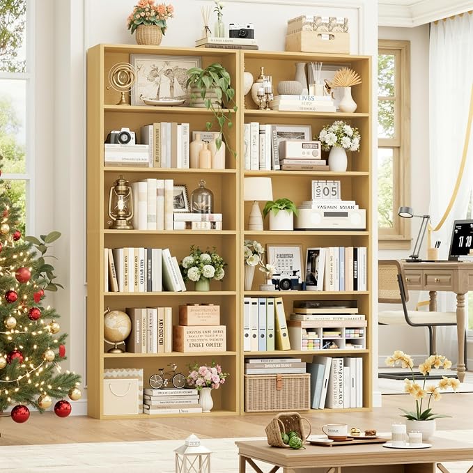 FOTOSOK 6-Tier Open Bookcase and Bookshelf Set of 2, Freestanding Display - Image 2