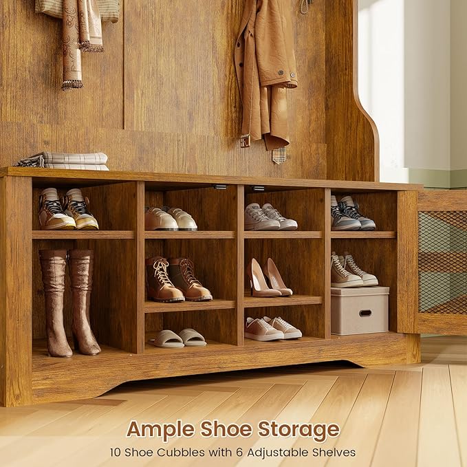 Itaar Hall Tree with Bench and Shoe Storage, 5-in-1 Entryway Bench with Coat - Image 5