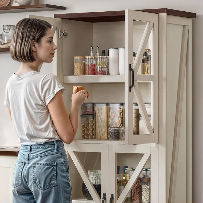 DWVO 66" Storage Cabinet, Tall Bookshelf Display Cabinet, 4 Shelves Curio - Image 4