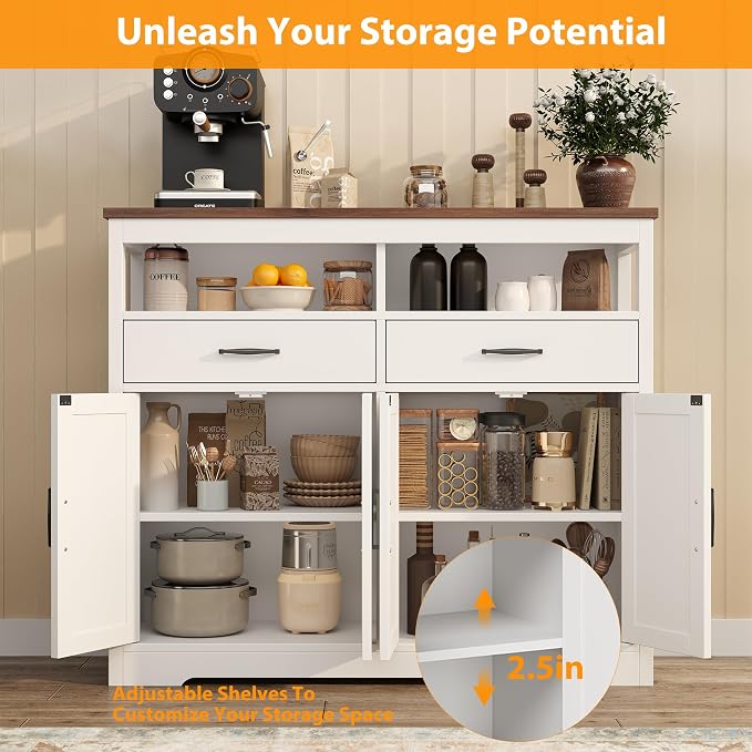knoworld Buffet Sideboard with Storage Farmhouse with 4 Doors, Dining Room - Image 3