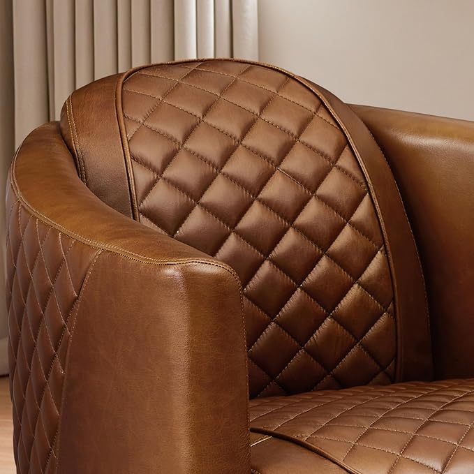 Art Leon Genuine Leather Chair, Mid Century Industrial Accent Arm Chair - Image 5
