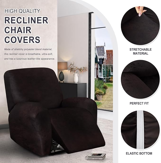 ANARACHON Leather Look Recliner Chair Covers, 4-Pieces Stretch Recliner Cover - Image 3