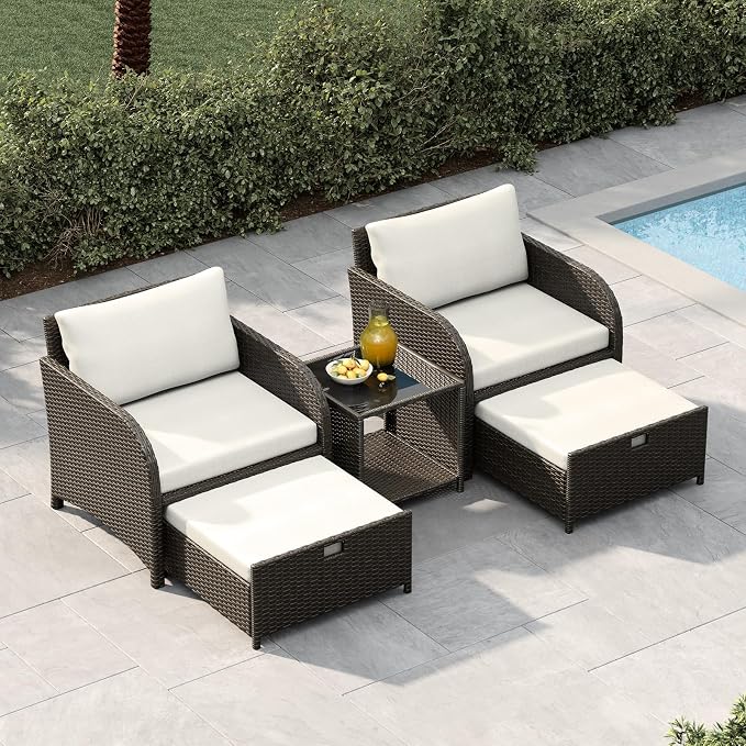 Garvee 5-Piece Outdoor Patio Conversation Set, PE Rattan Wicker Patio Furniture - Image 8