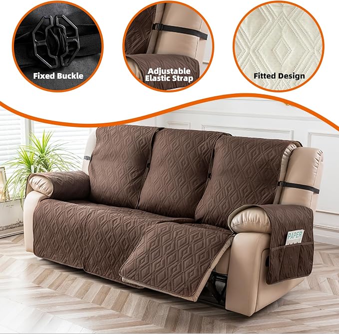 Genina Waterproof Reclining Couch Cover 3 Seat, Recliner Sofa Covers Non-Slip - Image 7