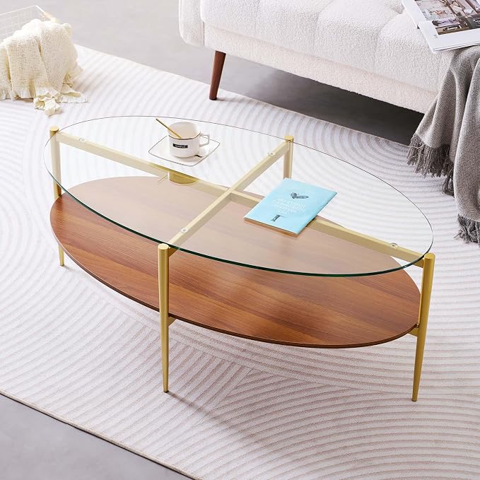 LumFurn Oval Glass Coffee Table, Mid-Century Modern Design, L43 x W22 x H17 inch by LumFurn
