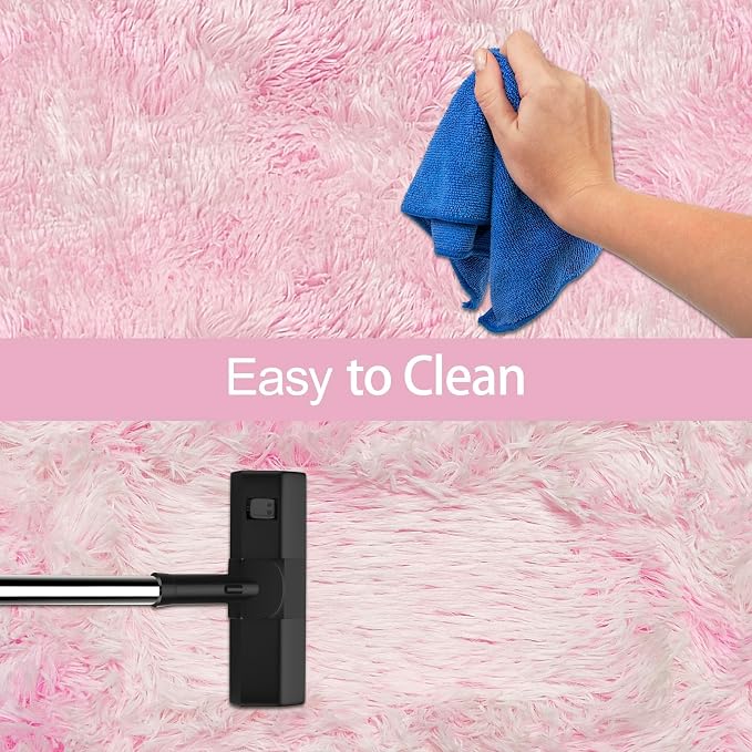 Tie-Dye Pink Rug for Living Room 5x8ft Fluffy Modern Shag Area Rug Mat Bedside - Image 7