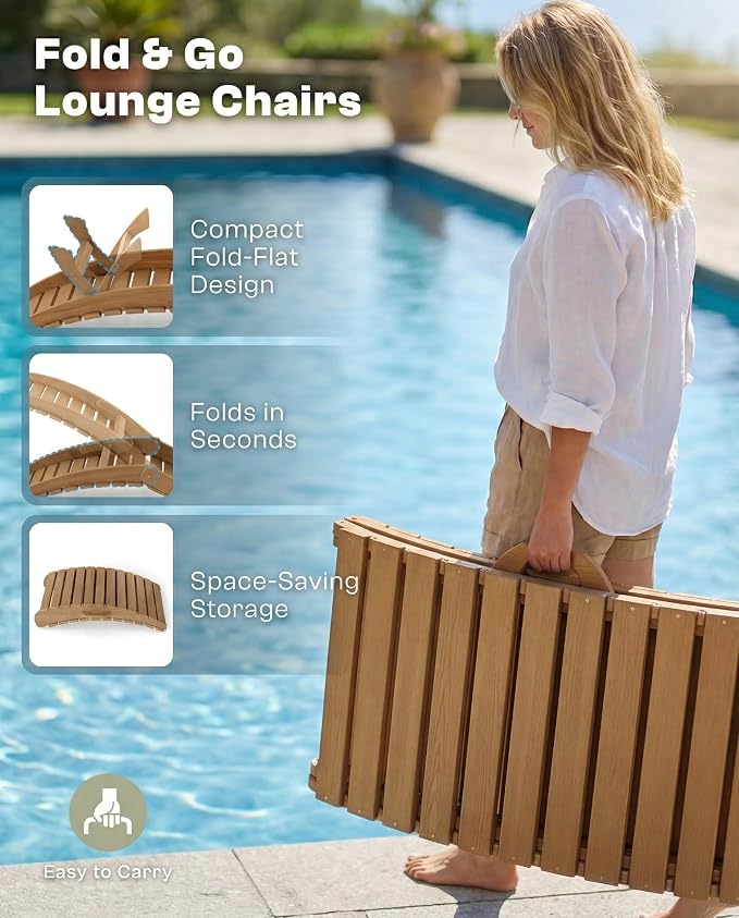 Folding HDPE Outdoor Chaise Lounge - Image 3