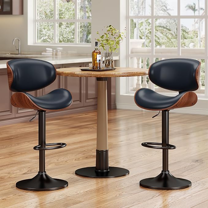 YaFiti Bar Stools Set of 2, Bentwood Adjustable Height Swivel Bar Stools - Image 6