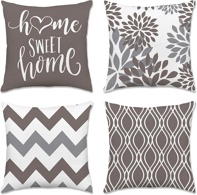 Hexagram Geometric Grey Pillow Covers 18x18 Set of 4, Decorative Outdoor Boho by Hexagram