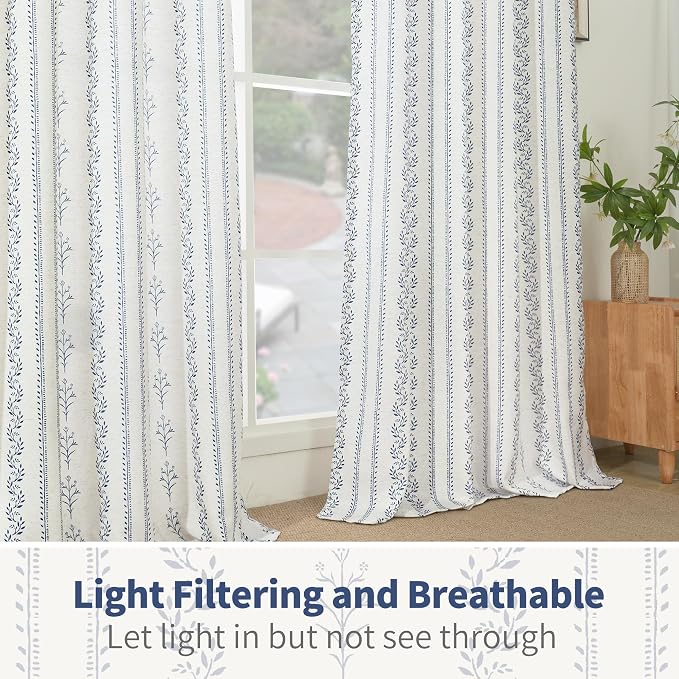 BGment Short Navy Blue Vintage Floral French Country Curtains 54 Inch Length - Image 6