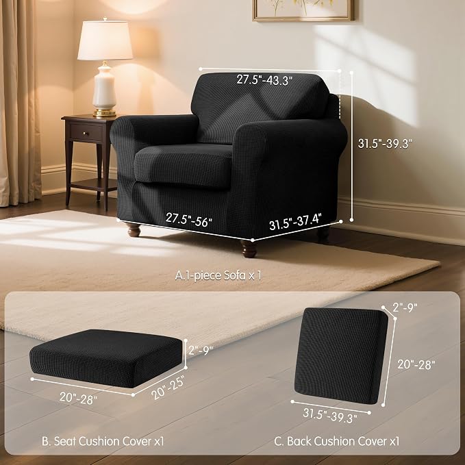 SUBRTEX 3 Pieces Stretch Sofa Slipcover Sets Couch Cover Sets Backrest Cushion - Image 3