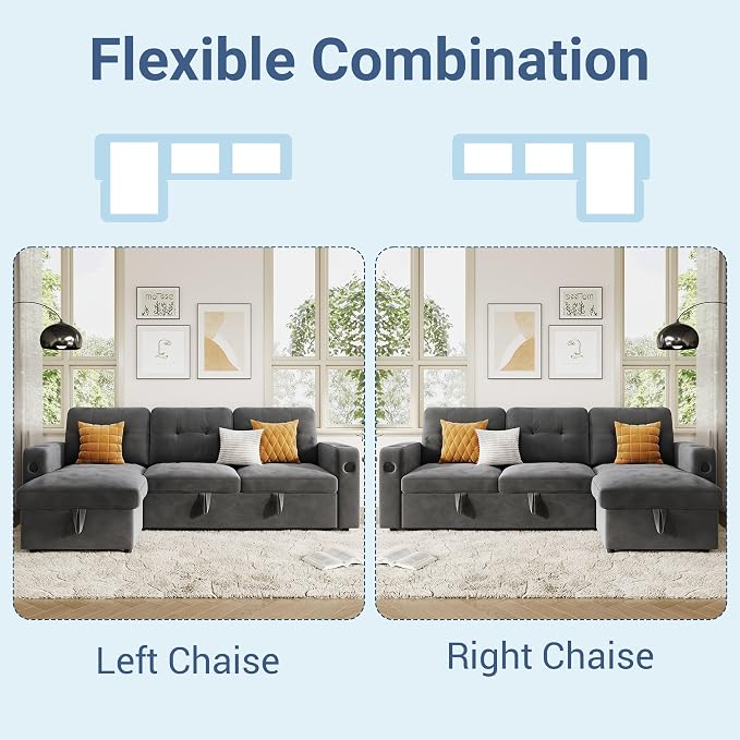 GarveeHome 84 Inch Sleeper Sofa Bed, L-Shaped Sofa, Convertible Pull Out Couch - Image 5