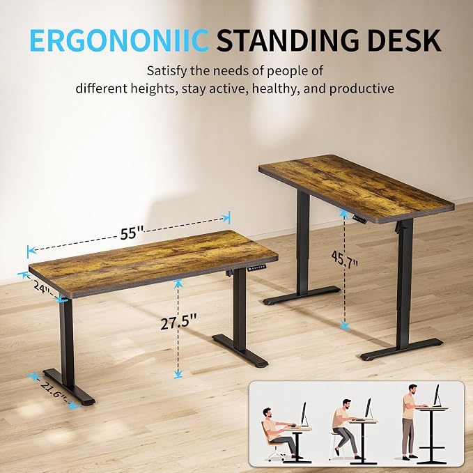 BIZUM Electric Standing Desk, Rustic Brown Sit to Stand Desk Memory Gaming - Image 2