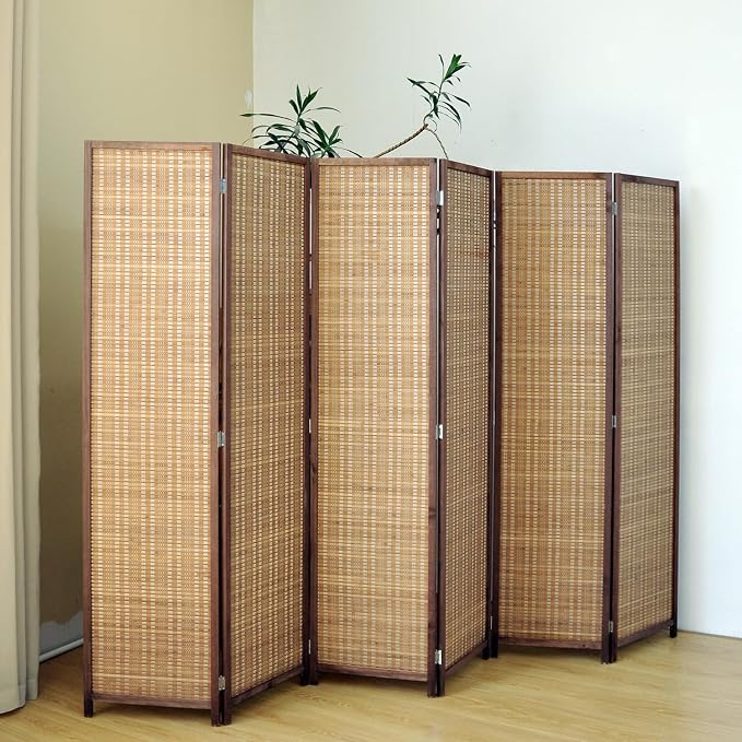 6 Panel Bamboo Room Divider Screen, 5.6 FT Tall Bamboo Divider Folding Panel - Image 3