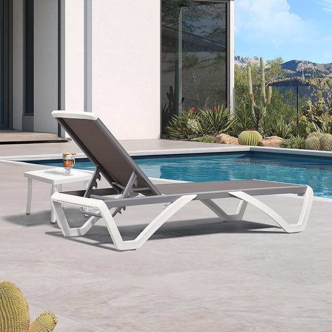 PURPLE LEAF Patio Chaise Lounge Chair Set Outside Aluminum Plastic Stackable - Image 3