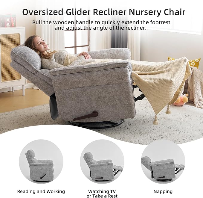 Oversized Glider Rocker Recliner, Chenille Rocking Nursery Chair - Image 7